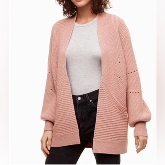 Aritzia Wilfred Darcey Cardigan Merino Wool Oversized Light Pink - Picture 1 of 13